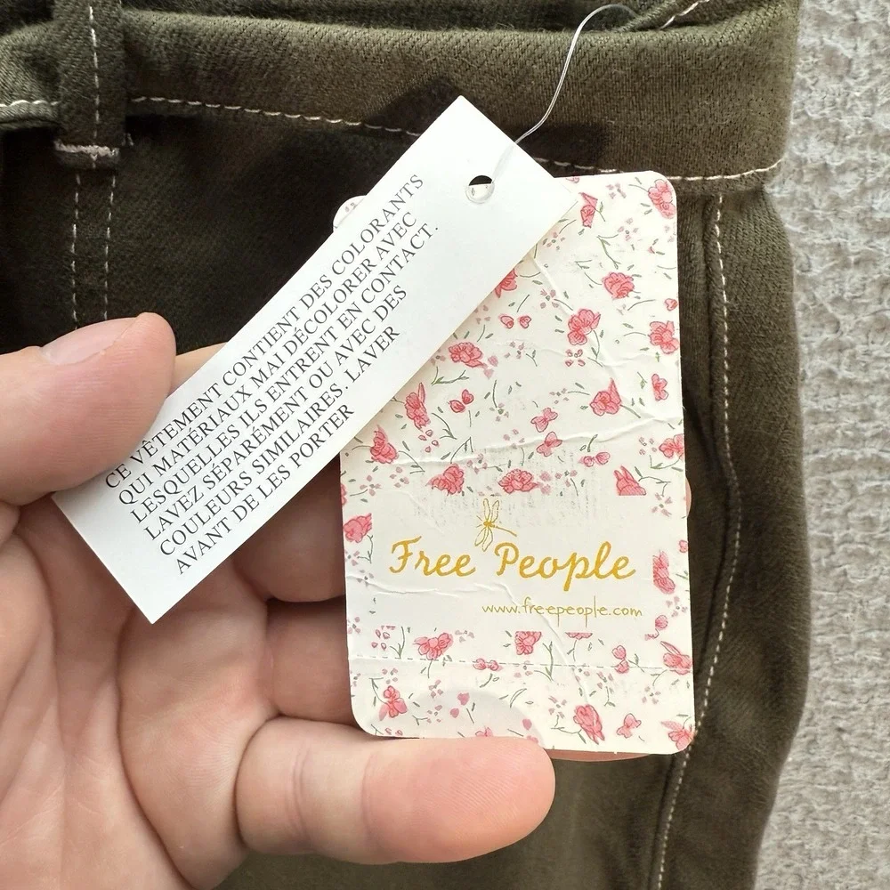 Free People‎ Skirt Womens 10 Army Green Splendor In The Grass Paperbag Waist NEW
